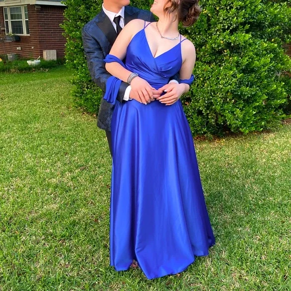 Royal Blue Elegant Prom Dress with shoulder wrap/scarf